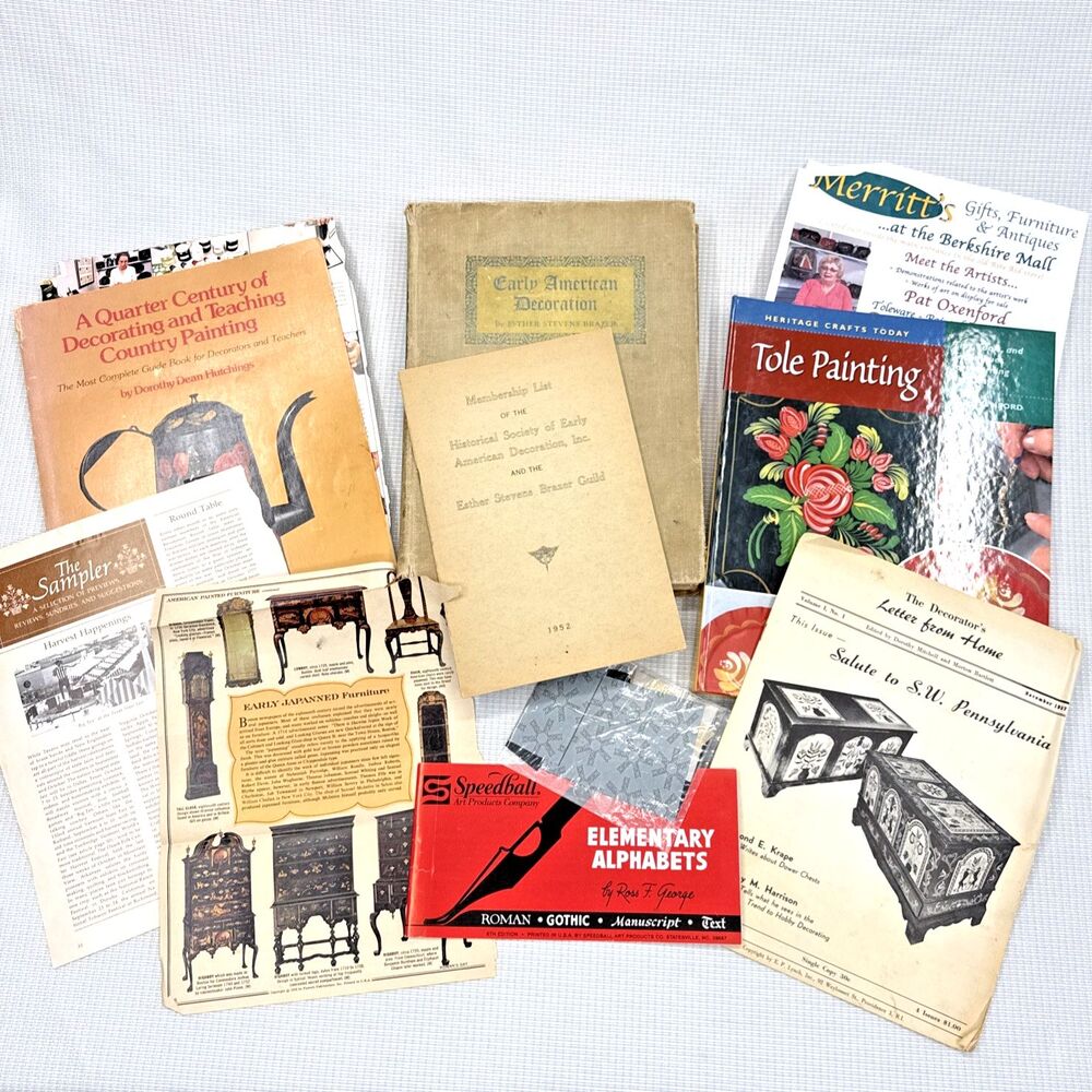 Lot of 3 Vintage Decorative Painting Books (Signed!) + Bonus Misc. Ephemera